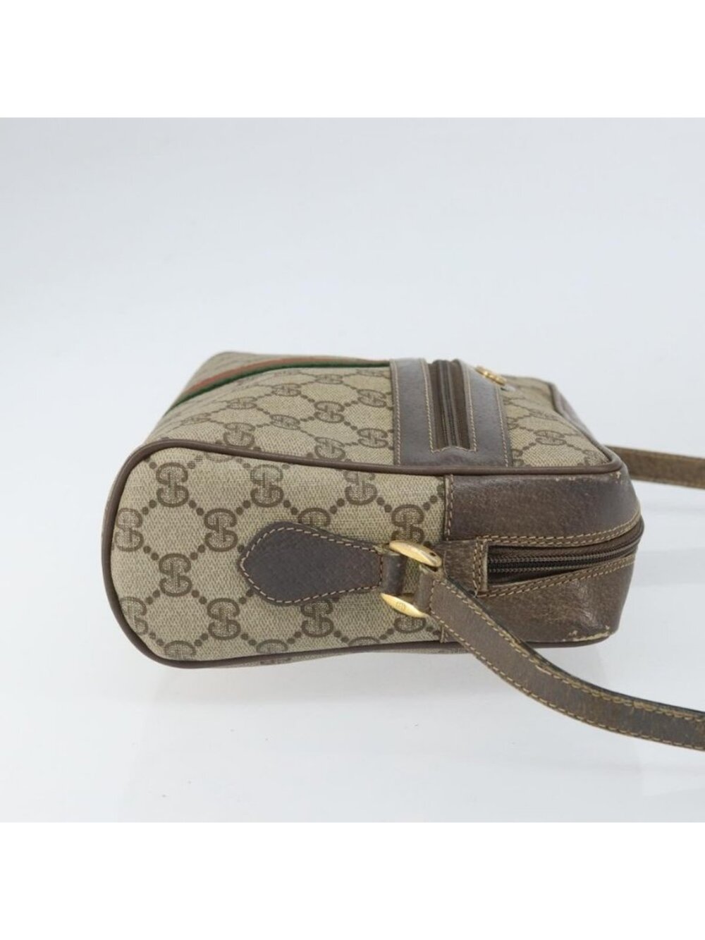 Authentic GUCCI GG Supreme Web Sherry Line Bag PVC Beige Gold 24 02 005 - Picture 10 of 16